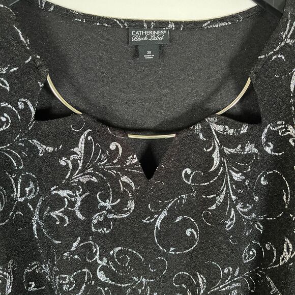 Catherines Black Label Tunic Top Textured Metallic Necklace 4X Holiday Event - Picture 6 of 9